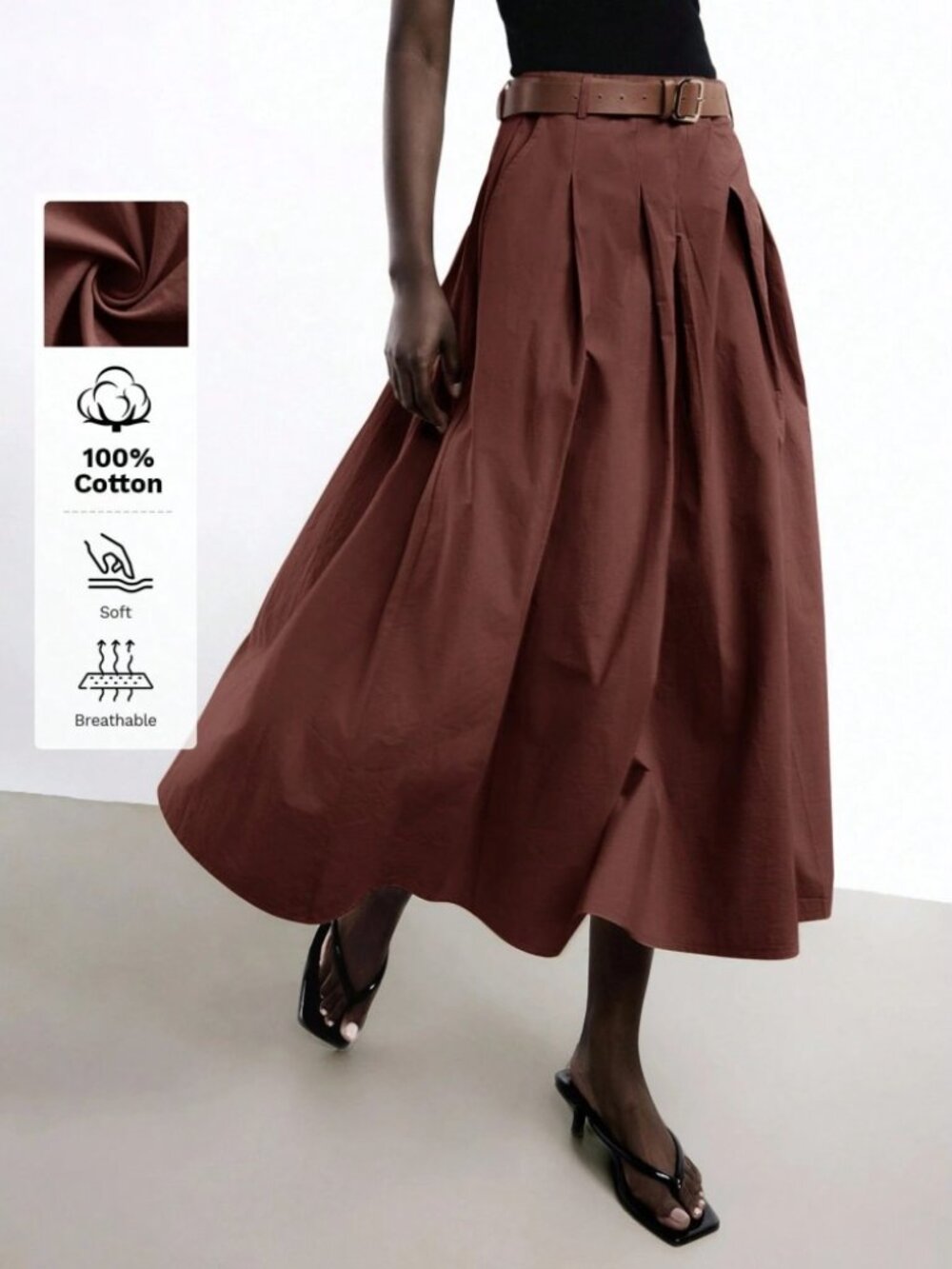 Burgundy Cotton Midi Skirt